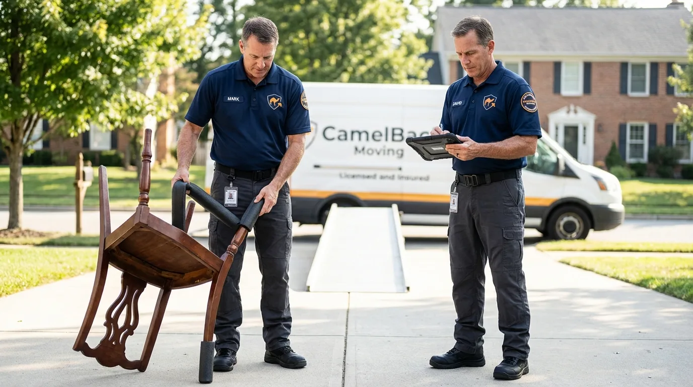 Movers inspecting furniture for damage prevention before loading in Bowling Green, KY